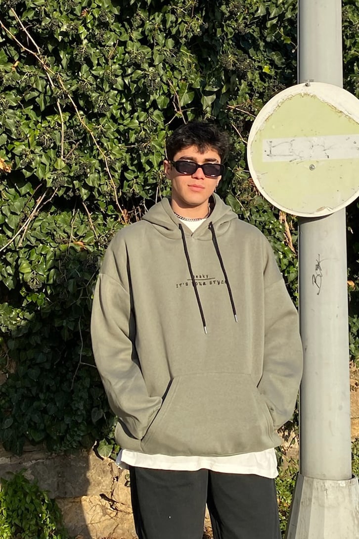 Ballon Planets Oversize Printed Khaki Hoodie
