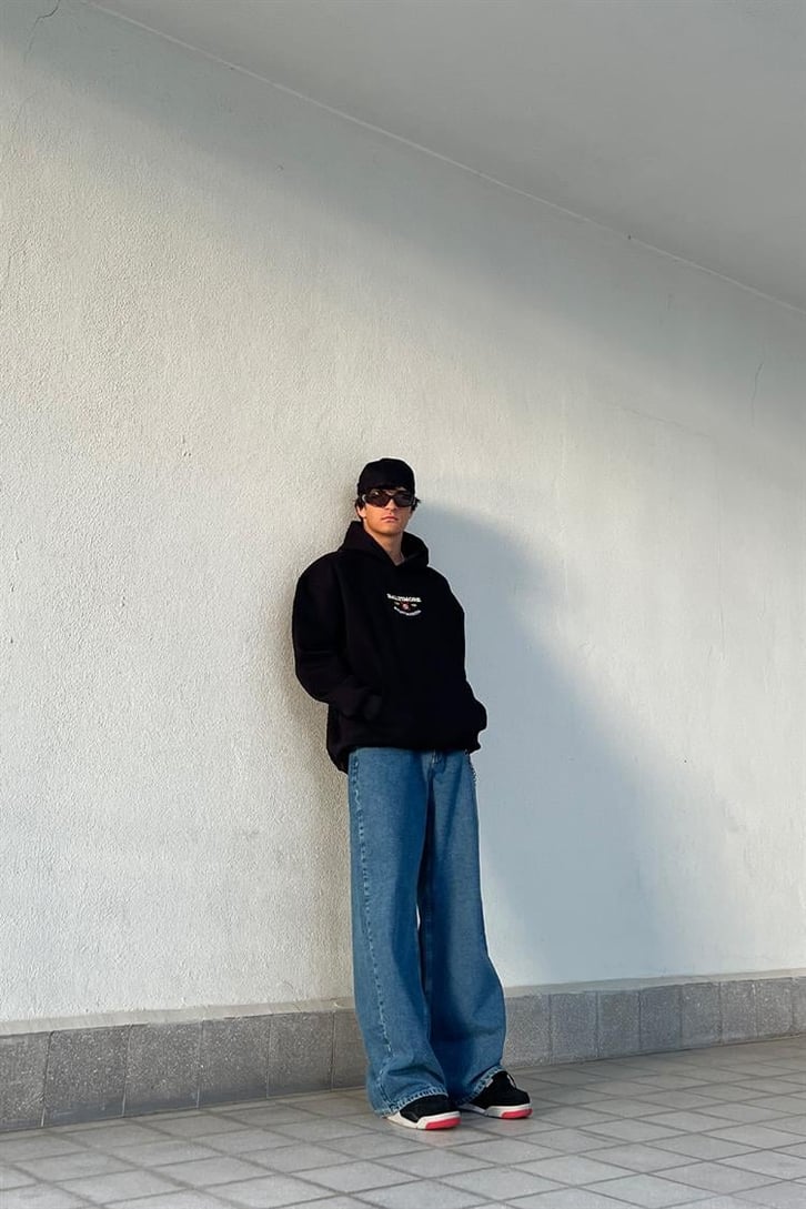 Baltimore Nakışlı Siyah Oversize Hoodie