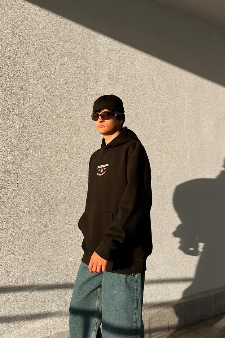 Baltimore Nakışlı Siyah Oversize Hoodie
