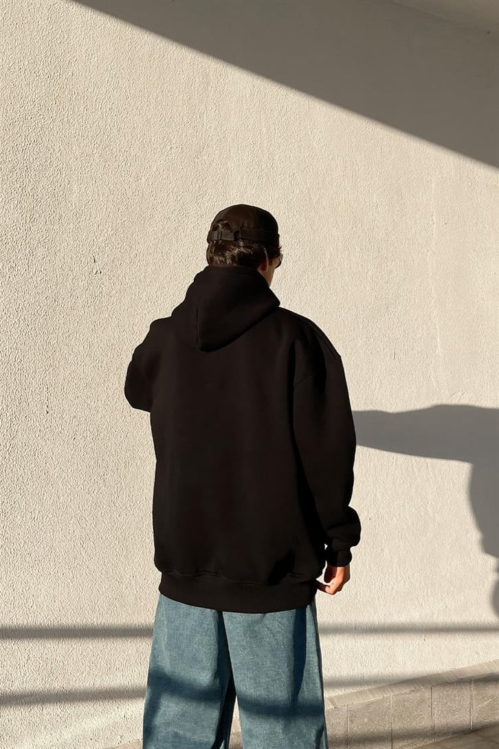 Baltimore Nakışlı Siyah Oversize Hoodie