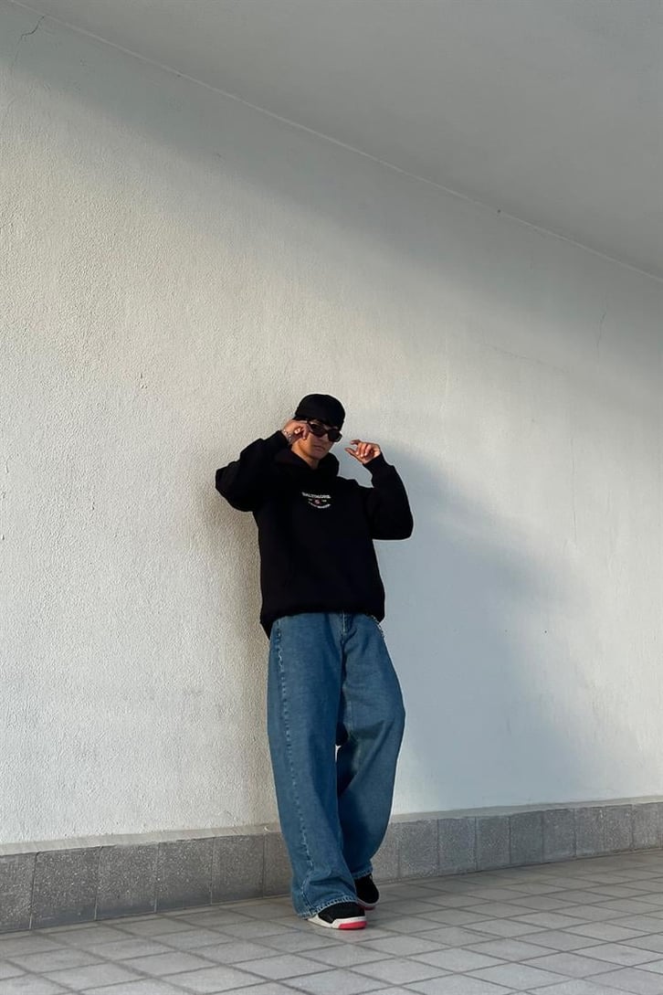 Baltimore Nakışlı Siyah Oversize Hoodie