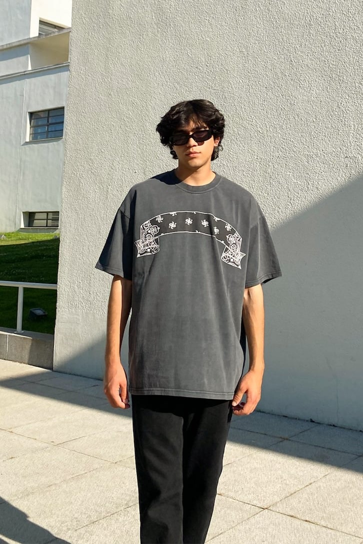 Bandana Baskılı Acid Wash Oversize Tshirt