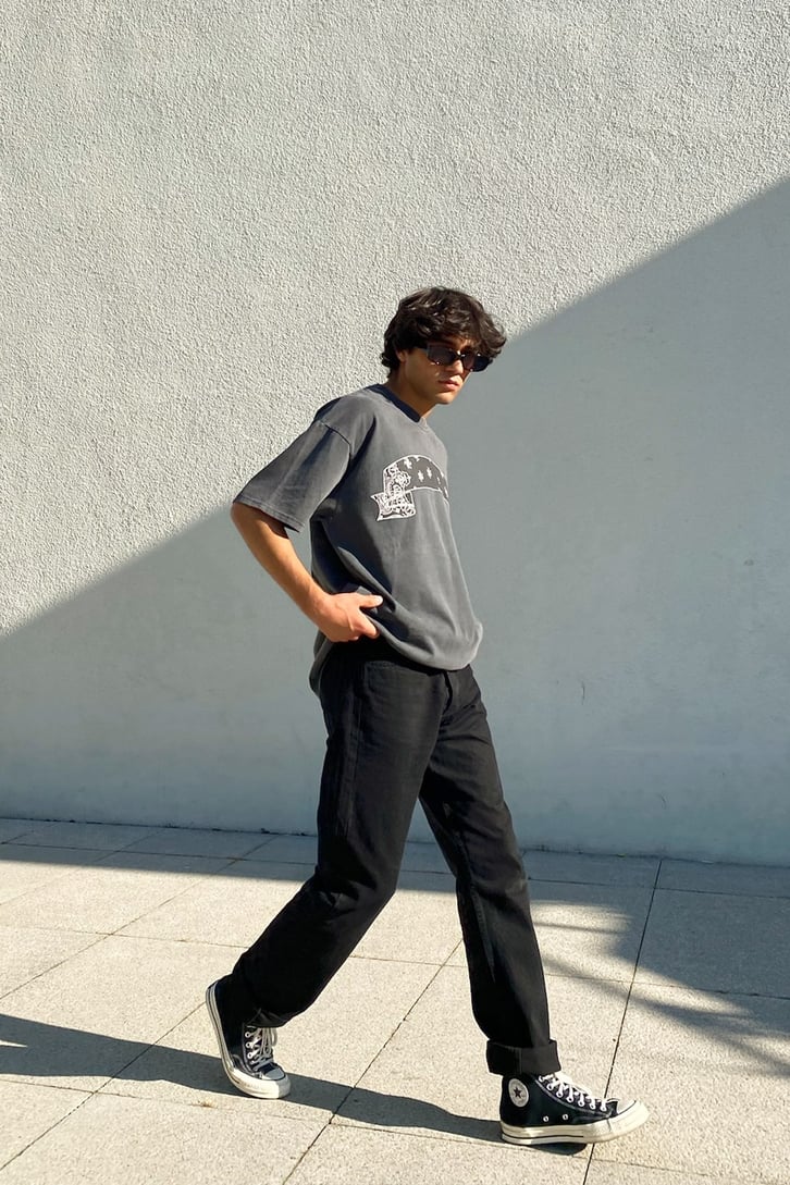 Bandana Baskılı Acid Wash Oversize Tshirt