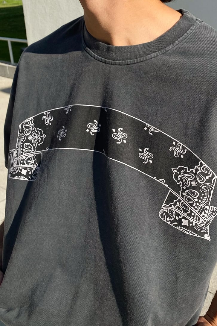 Bandana Baskılı Acid Wash Oversize Tshirt