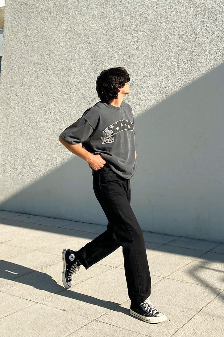 Bandana Baskılı Acid Wash Oversize Tshirt