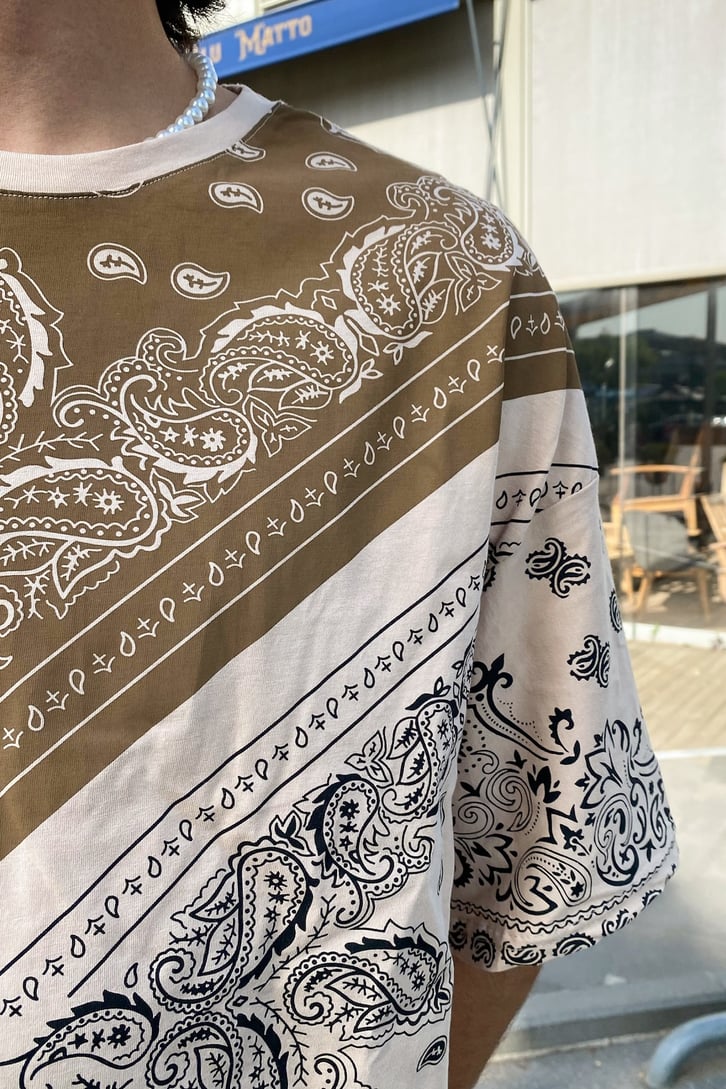 Bandana Desen Baskılı Oversize Tshirt