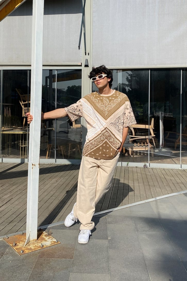Bandana Desen Baskılı Oversize Tshirt