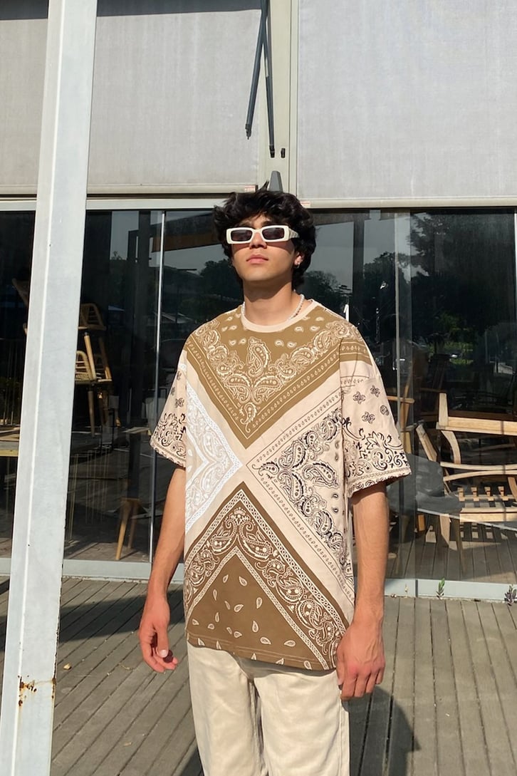 Bandana Desen Baskılı Oversize Tshirt