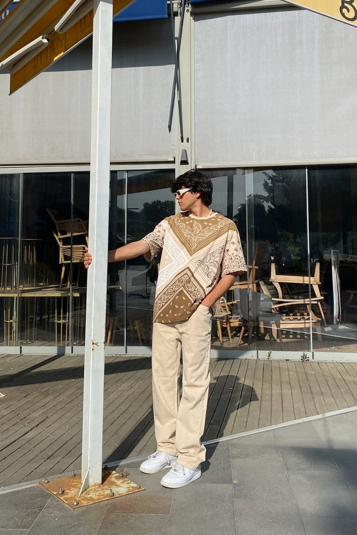 Bandana Desen Baskılı Oversize Tshirt