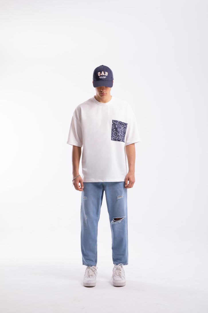 Bandana Desen Cep Detaylı Oversize Tshirt