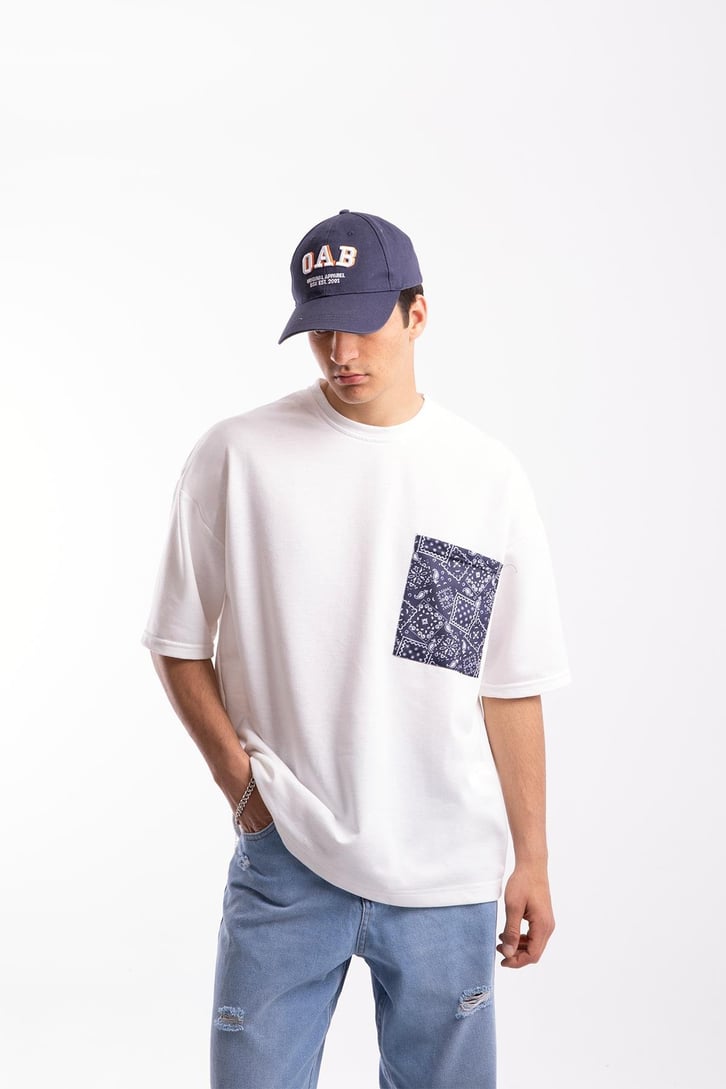 Bandana Desen Cep Detaylı Oversize Tshirt