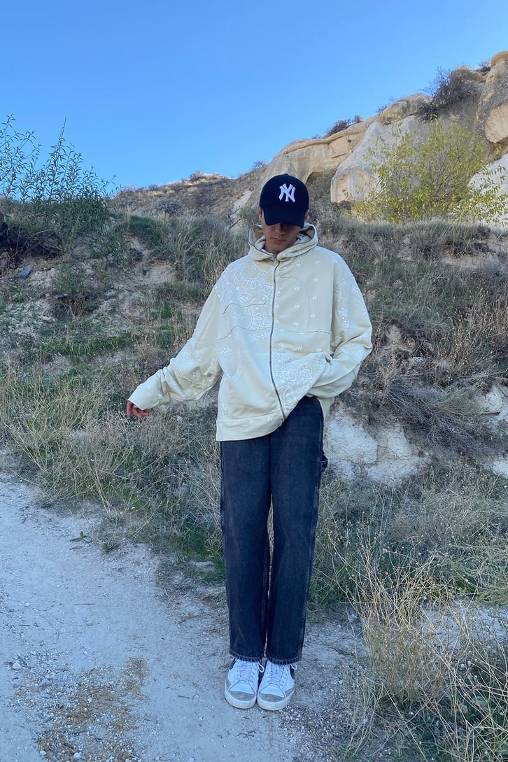 BANDANA DESEN FERMUARLI OVERSIZE HOODIE
