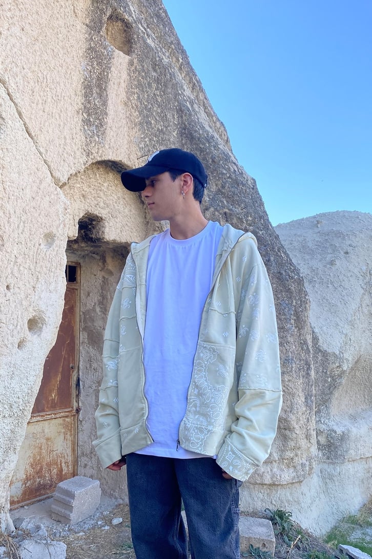BANDANA DESEN FERMUARLI OVERSIZE HOODIE