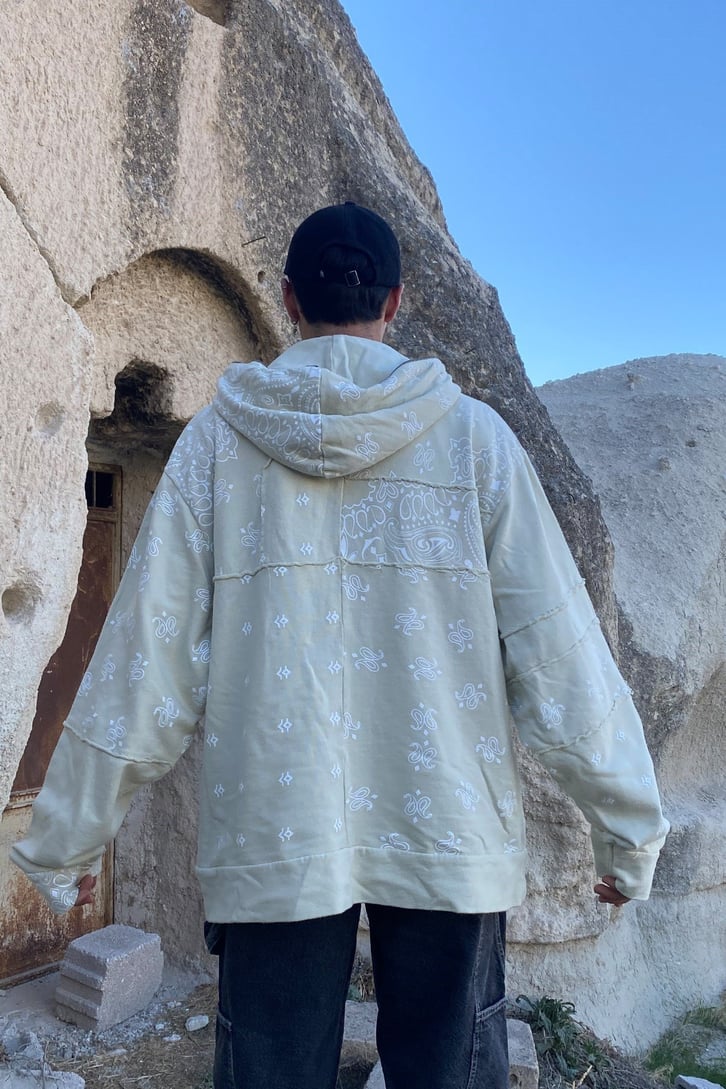 BANDANA DESEN FERMUARLI OVERSIZE HOODIE