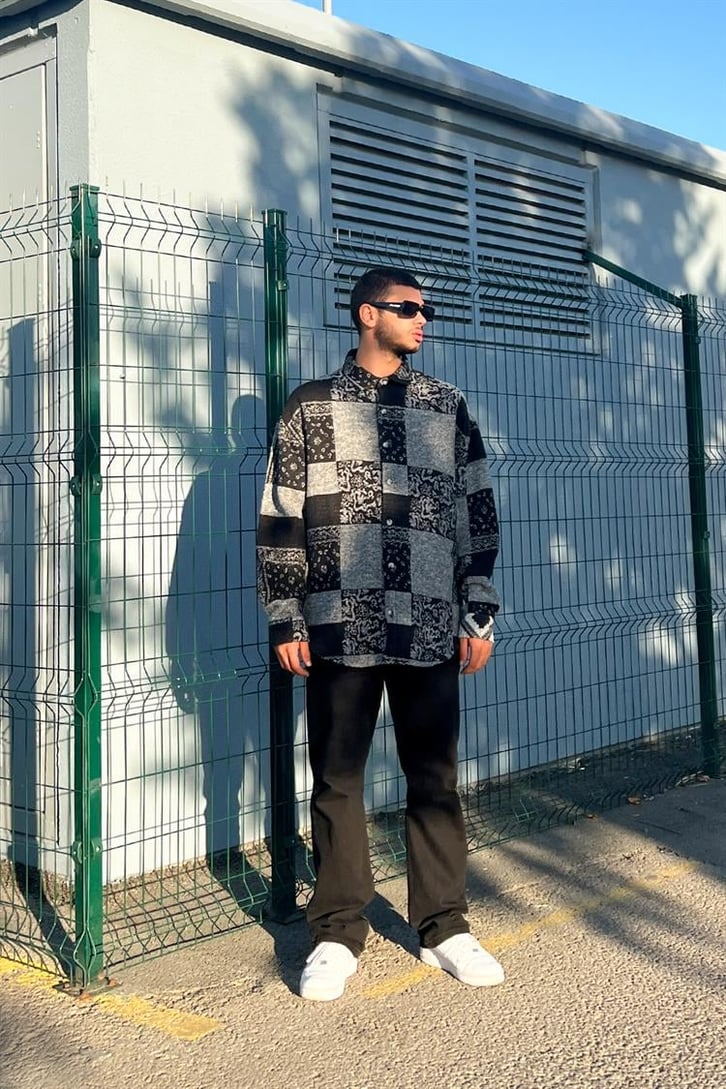 Bandana Desen Siyah Kaşe Gömlek