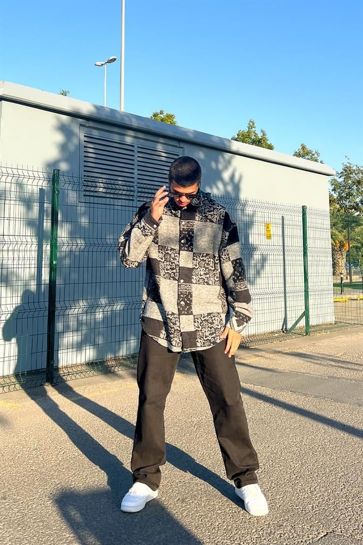 Bandana Desen Siyah Kaşe Gömlek