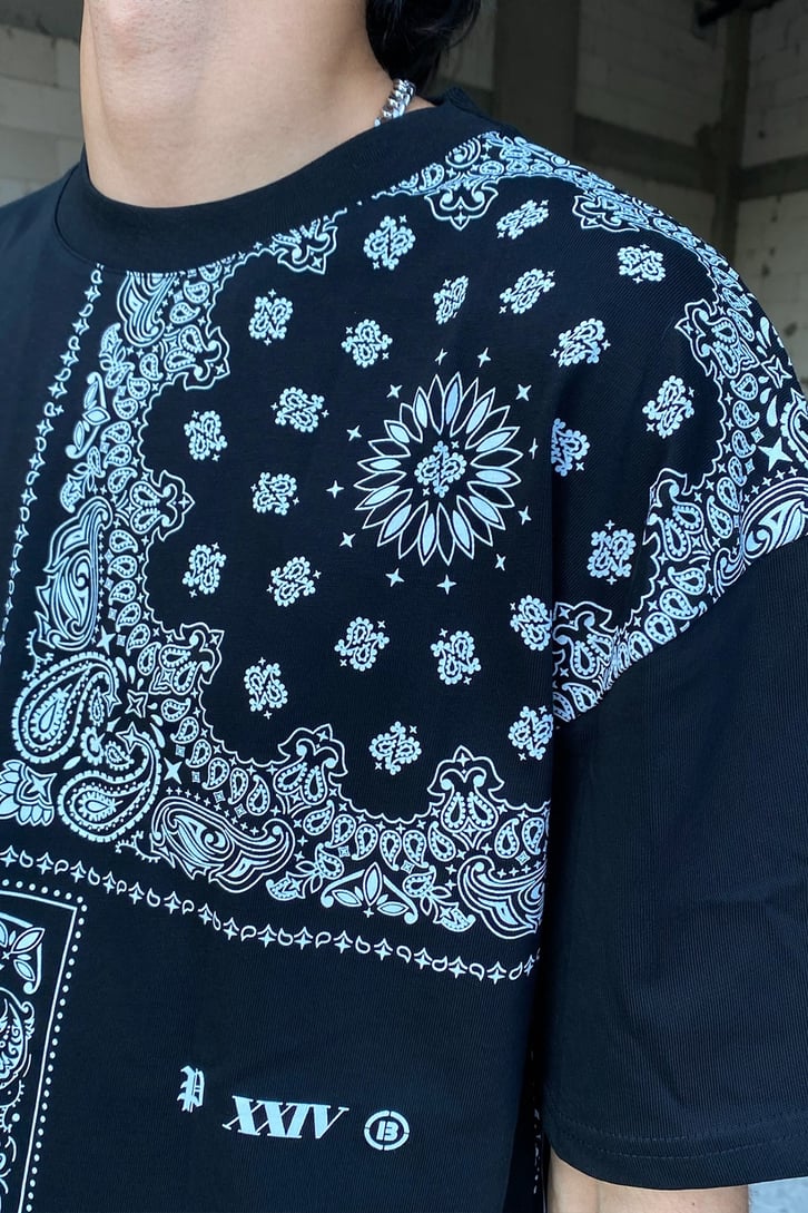 Bandana Desenli Siyah Oversize Tshirt