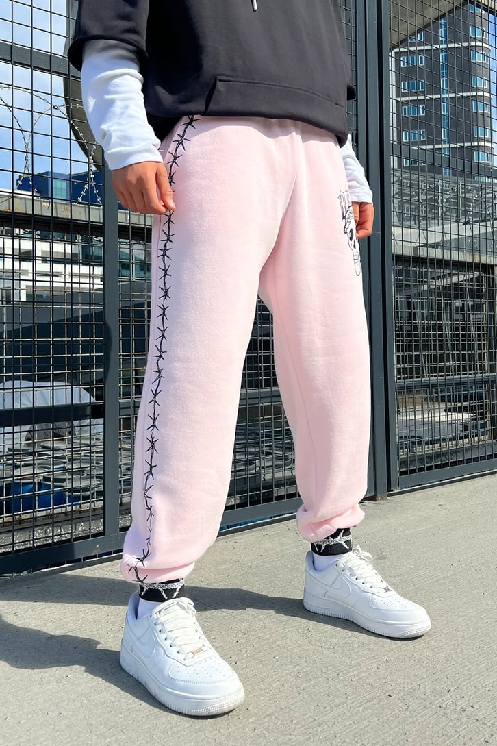 Barbed Wire Baskılı Pembe Jogger Eşofman Altı
