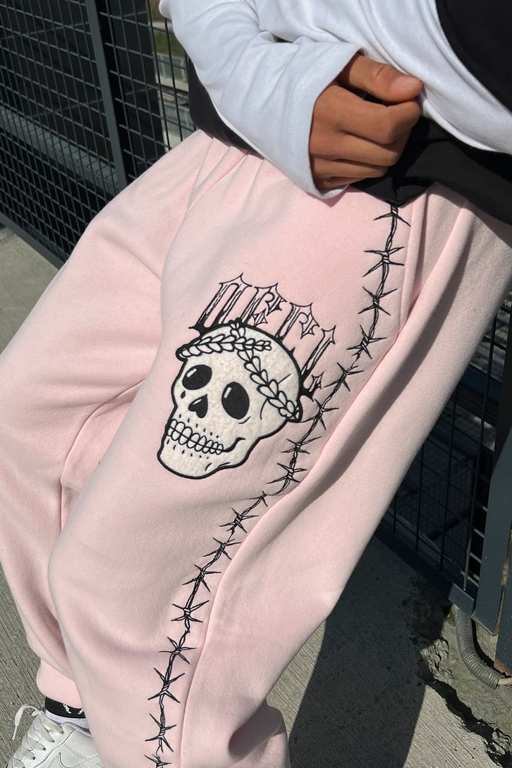 Barbed Wire Baskılı Pembe Jogger Eşofman Altı