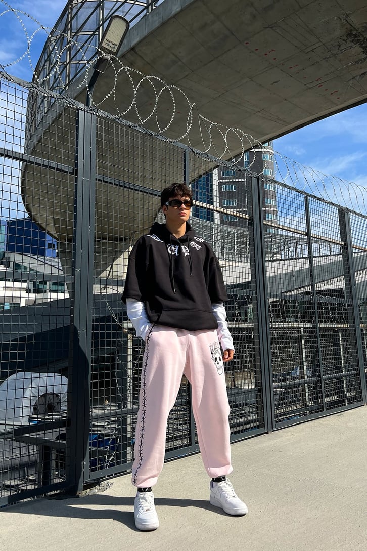 Barbed Wire Baskılı Pembe Jogger Eşofman Altı