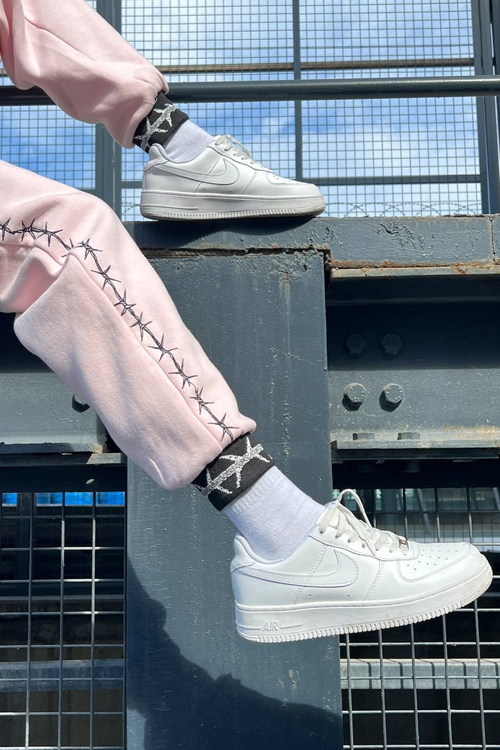 Barbed Wire Baskılı Pembe Jogger Eşofman Altı