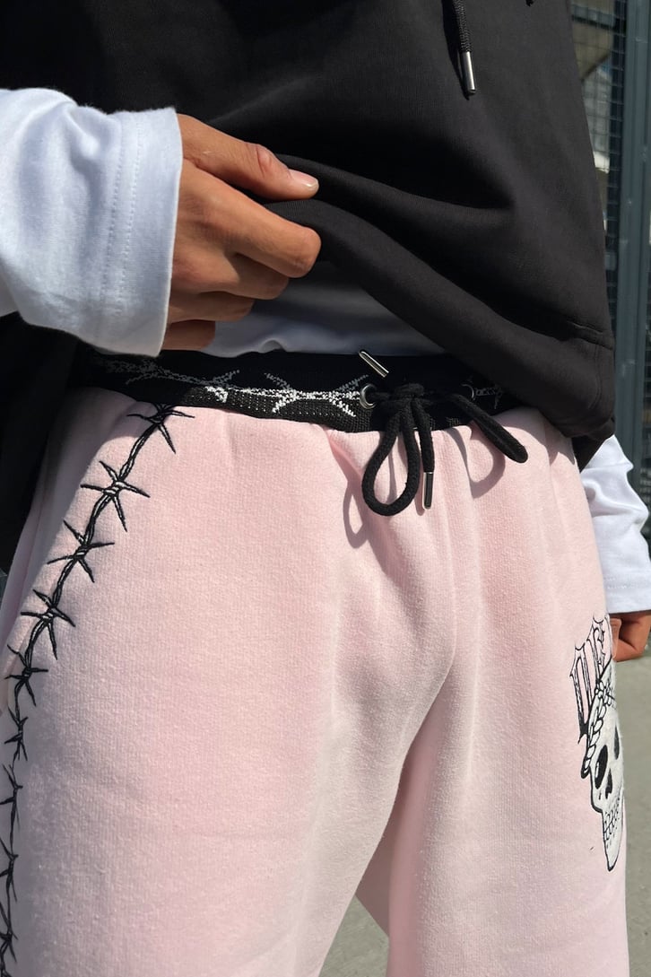 Barbed Wire Baskılı Pembe Jogger Eşofman Altı