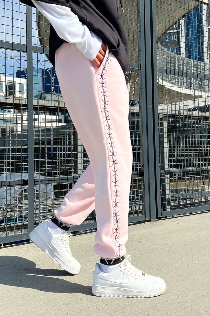 Barbed Wire Baskılı Pembe Jogger Eşofman Altı