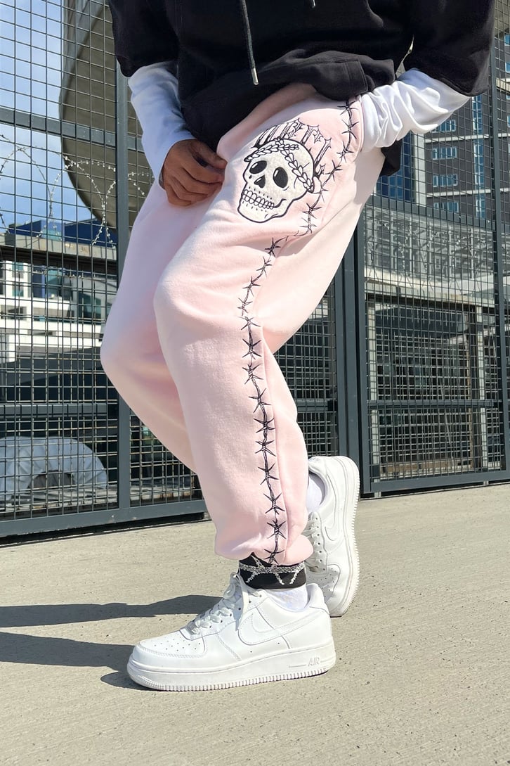 Barbed Wire Baskılı Pembe Jogger Eşofman Altı
