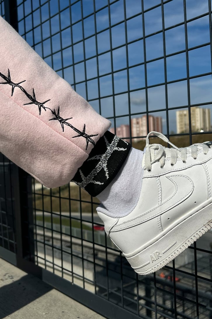 Barbed Wire Baskılı Pembe Jogger Eşofman Altı