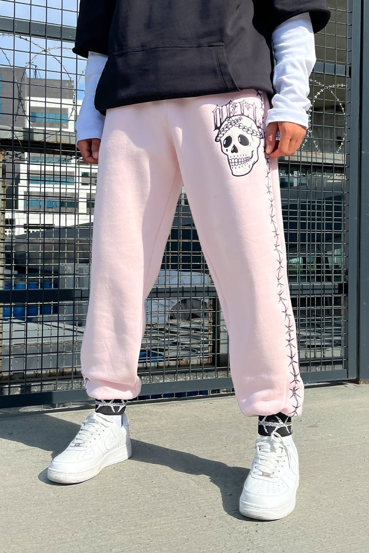 Barbed Wire Baskılı Pembe Jogger Eşofman Altı