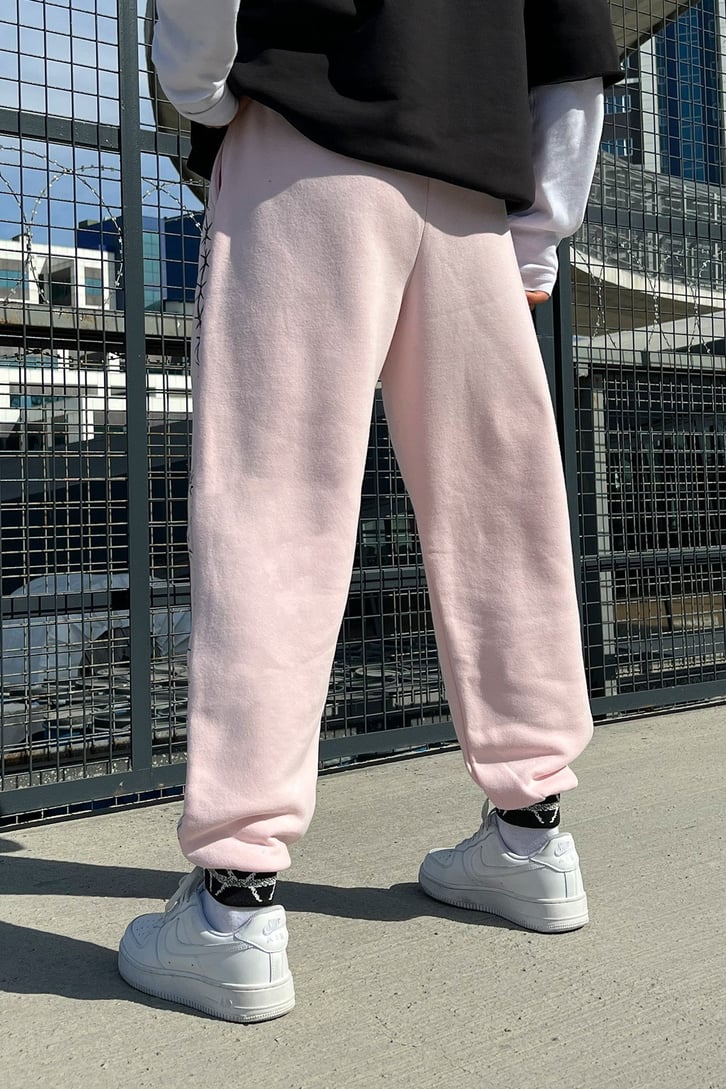 Barbed Wire Baskılı Pembe Jogger Eşofman Altı