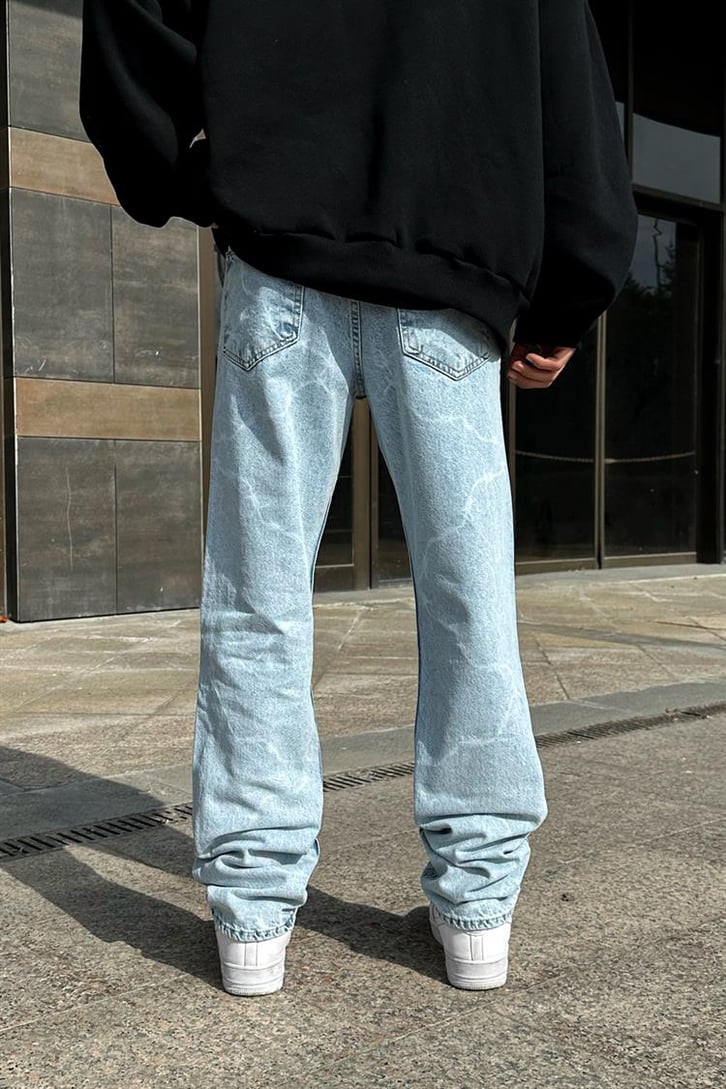 Barbed Wire Desenli Buz Mavi Regular Fit Jean