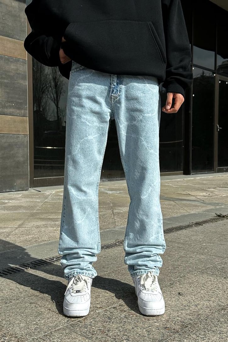 Barbed Wire Desenli Buz Mavi Regular Fit Jean
