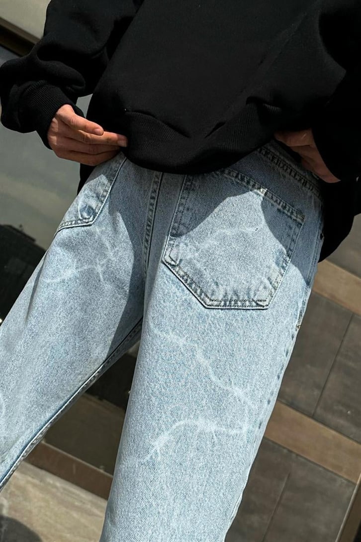 Barbed Wire Desenli Buz Mavi Regular Fit Jean