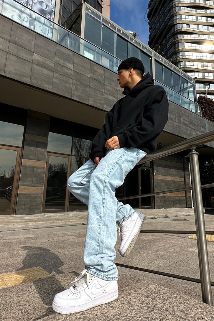 Barbed Wire Desenli Buz Mavi Regular Fit Jean