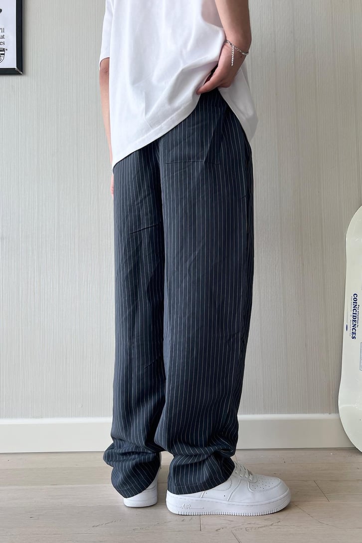 Bare Çizgili Baggy Kumaş Pantolon