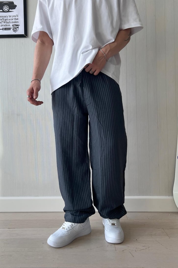 Bare Çizgili Baggy Kumaş Pantolon