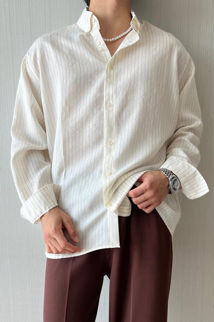 Bare Çizgili Oversize Gömlek