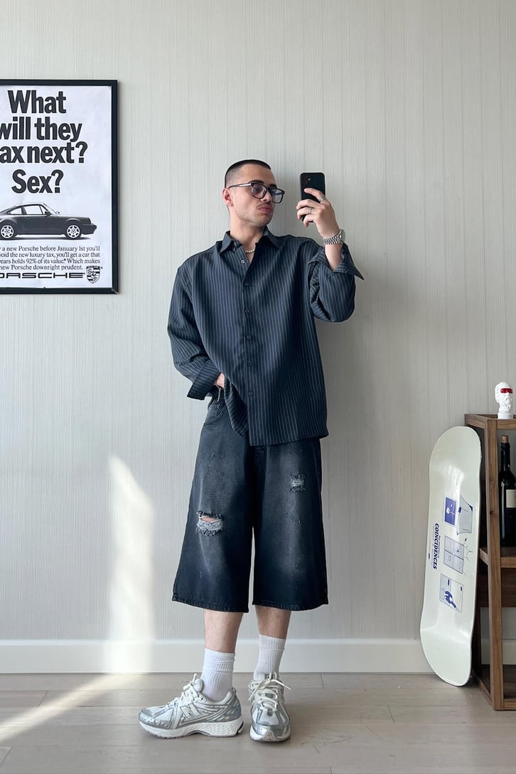 Bare Çizgili Oversize Gömlek
