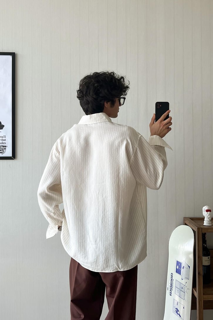 Bare Çizgili Oversize Gömlek
