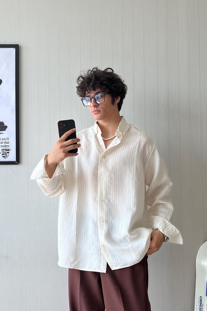 Bare Çizgili Oversize Gömlek