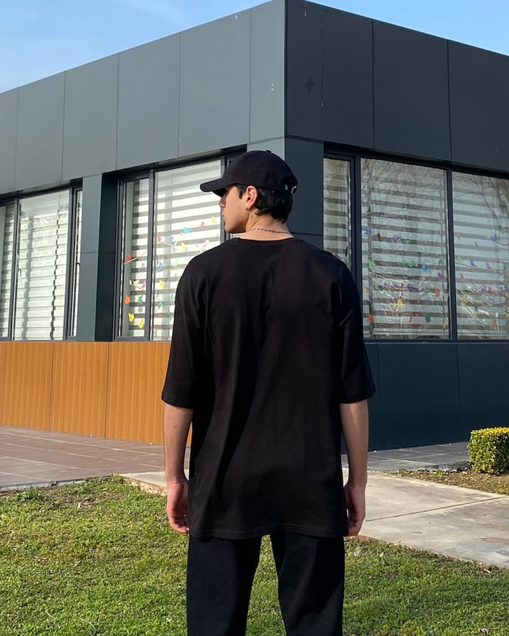 Baseball Sticker Oversize Siyah Tshirt