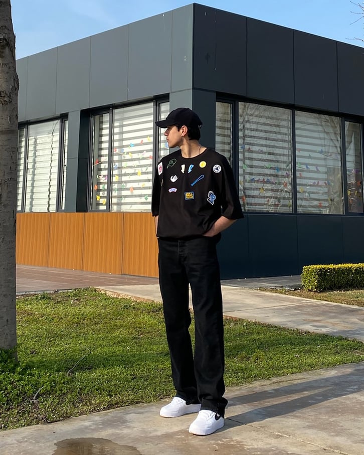 Baseball Sticker Oversize Siyah Tshirt