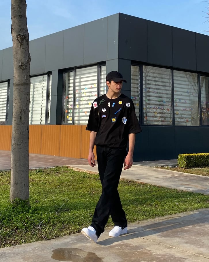 Baseball Sticker Oversize Siyah Tshirt
