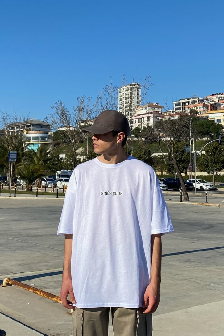 Baseball Team Oversize Printed Beyaz Tshirt