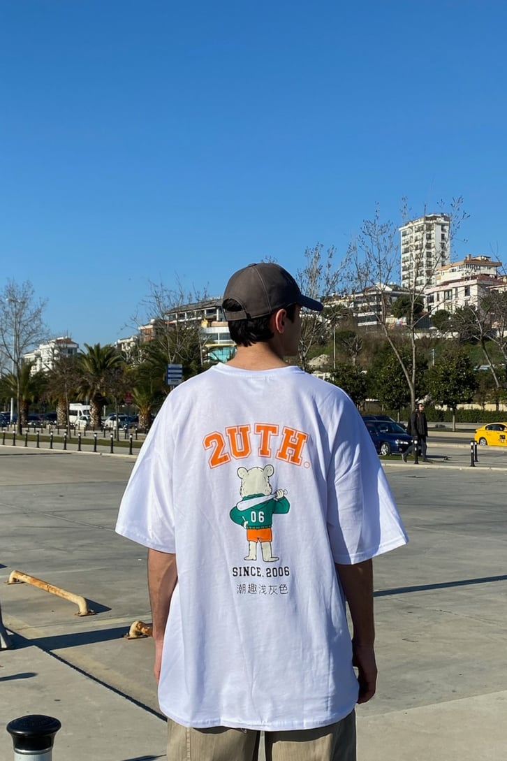 Baseball Team Oversize Printed Beyaz Tshirt