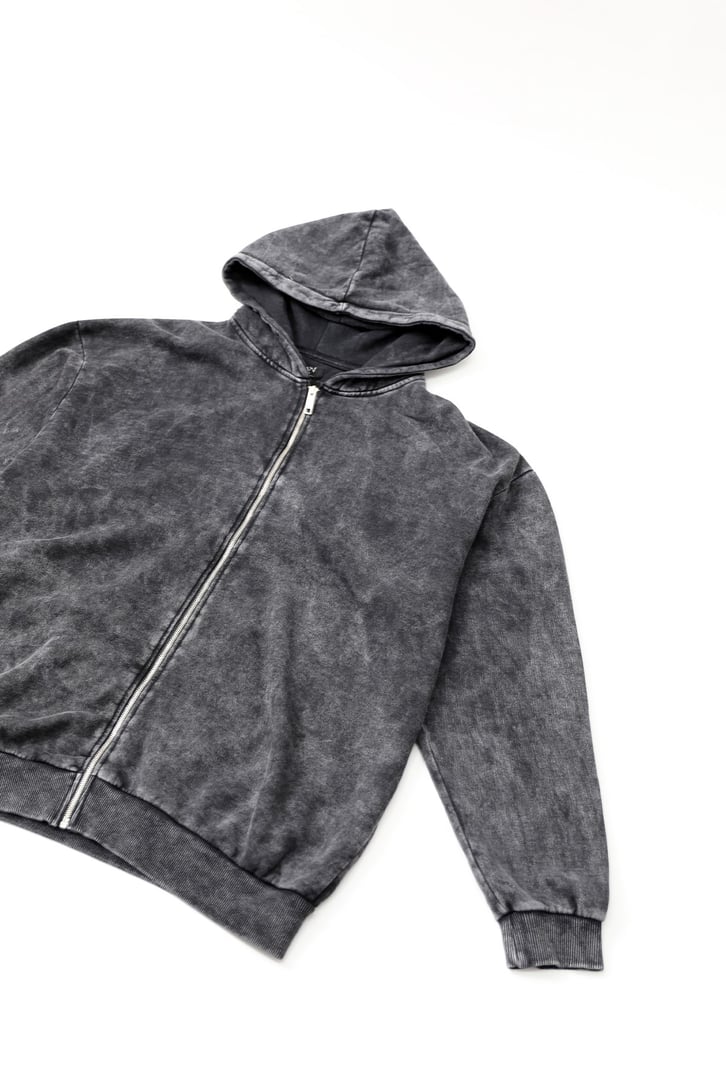 Basic Acid Wash Fermuarlı Sweatshirt