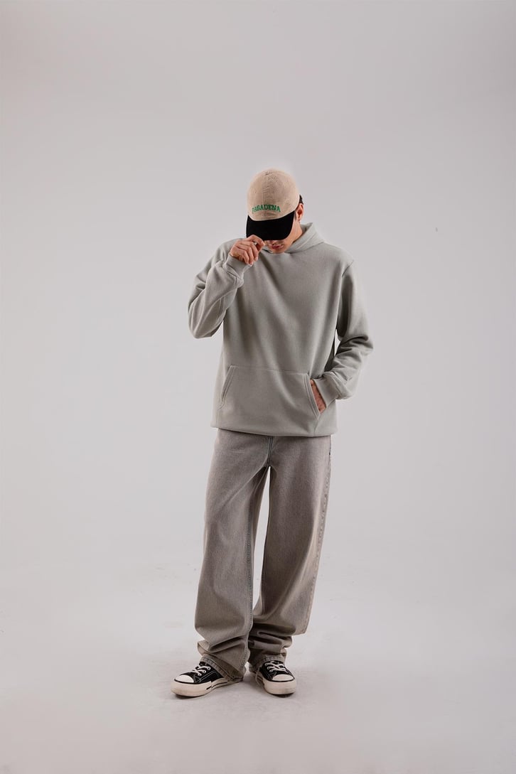 Basic Açık Haki Oversize Hoodie