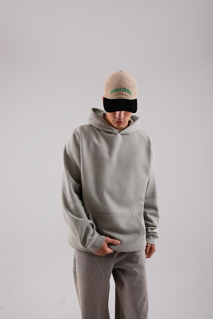 Basic Açık Haki Oversize Hoodie