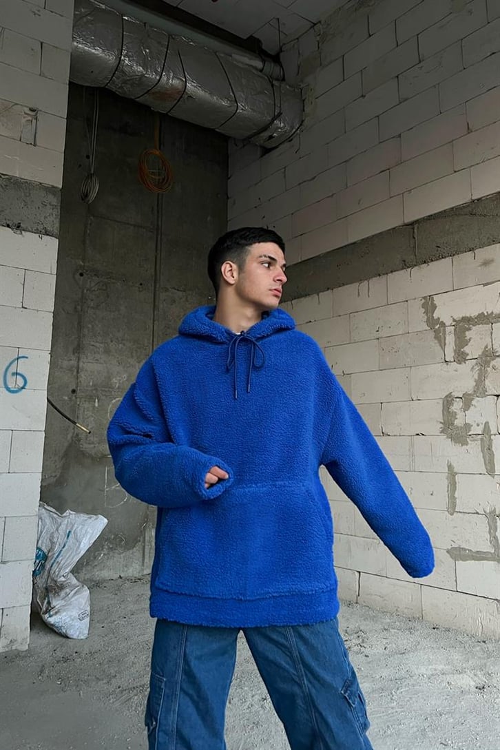 Basic Açık Mavi Peluş Hoodie